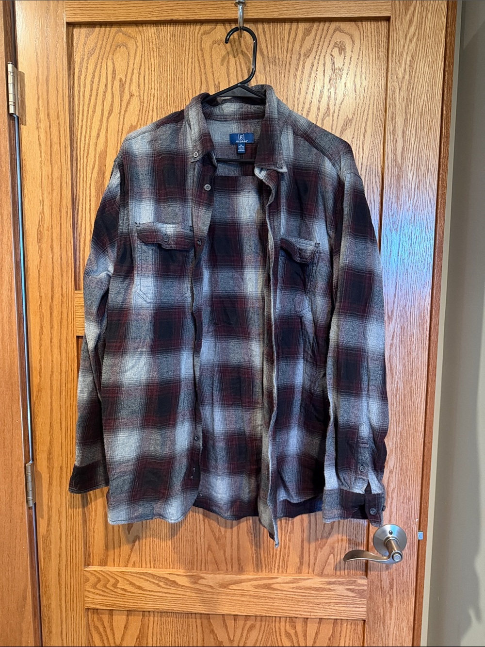 George Men's Plaid Flannel Shirt Jacket - Dark Gray & Burgundy XL EUC